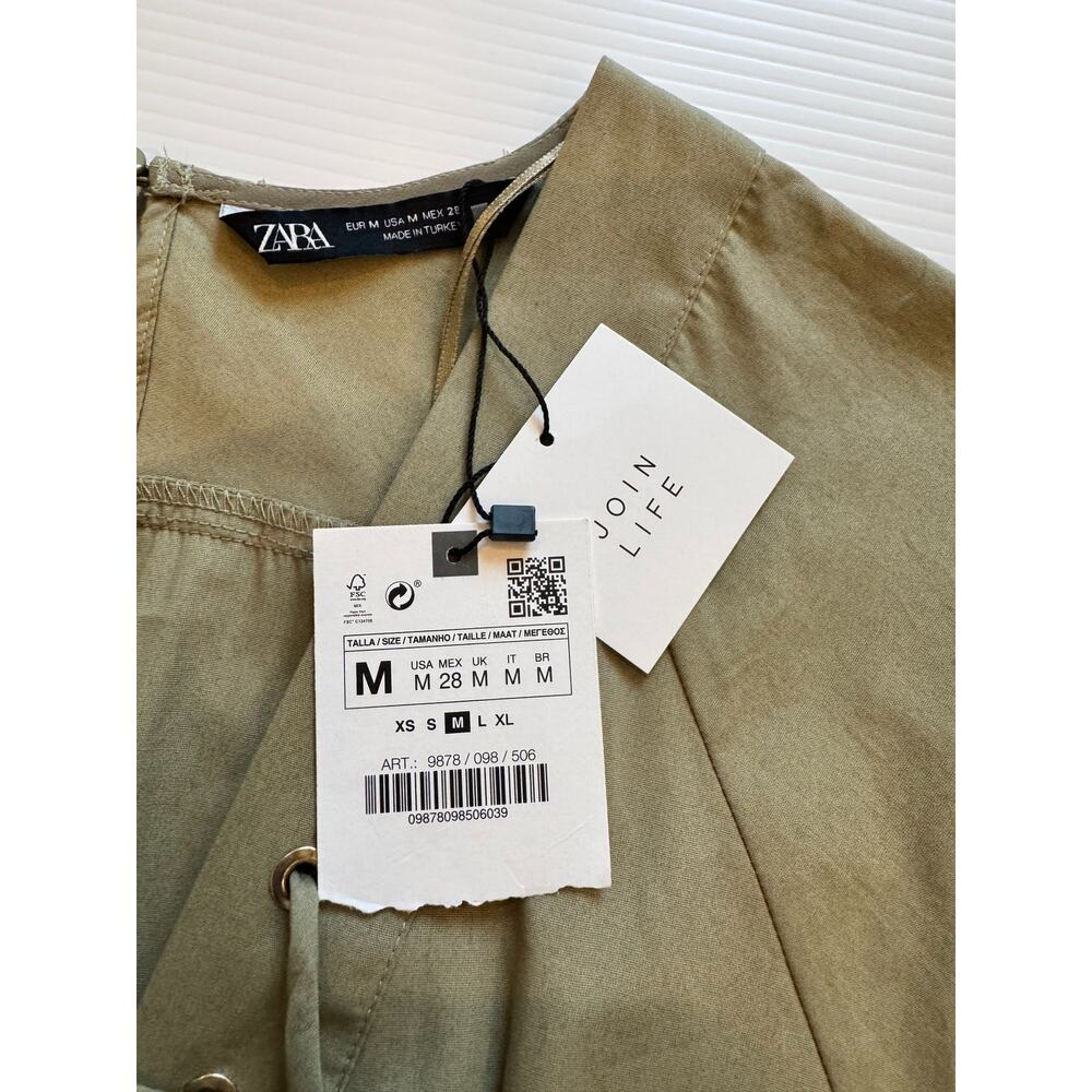 Zara Jumpsuit Women’s Medium Olive Green Utility NWT Safari Straight Leg Pockets - Picture 4 of 16